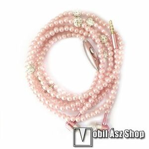 UNIVERZÁLIS sztereo headset - 3, 5mm Jack, mikrofon, felvevő gomb, mágneses, gyöngyökkel díszített 1, 2m-es vezeték - RÓZSASZÍN kép