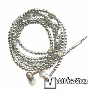 UNIVERZÁLIS sztereo headset - 3, 5mm Jack, mikrofon, felvevő gomb, mágneses, gyöngyökkel díszített 1, 2m-es vezeték - EZÜST kép