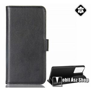 Notesz tok / flip tok - FEKETE - valódi bőr, asztali tartó funkciós, oldalra nyíló, rejtett mágneses záródás, bankkártyatartó zseb, szilikon belső - SAMSUNG Galaxy S21 Ultra 5G (SM-G998B/SM-G998B/DS) kép