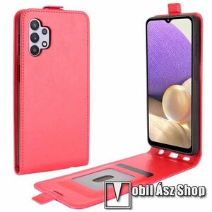 SLIM FLIP tok - PIROS - lefelé nyíló, rejtett mágneses záródás, szilikon belső, bankkártya tartó, előlapi hangszóró nyílás - SAMSUNG Galaxy A32 5G (SM-A326B) / Galaxy M32 5G (SM-M326B/DS) kép