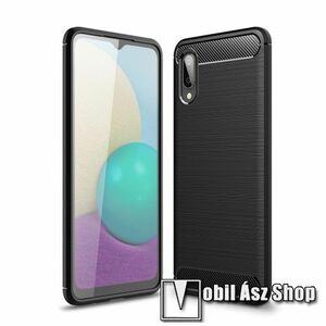 OTT! CARBON szilikon védő tok / hátlap - FEKETE - karbon mintás, ERŐS VÉDELEM! - SAMSUNG Galaxy A02 (SM-A022F) / Galaxy M02 (SM-M022F) kép