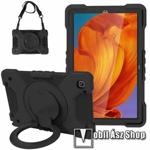 Műanyag védő tok / hátlap - FEKETE - három rétegű, szilikon betétes, 360°-ban forgatható kitámasztható, vállpánttal - ERŐS VÉDELEM! - SAMSUNG Galaxy Tab A7 10.4 (2020) (SM-T500/T505) / (2022) (SM-T509) kép