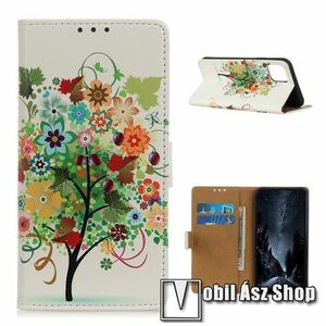 Notesz / mappa tok - SZÍNES VIRÁGZÓ FA MINTÁS - oldalra nyíló, rejtett mágneses záródás, bankkártyatartó zseb, asztali tartó funkció, szilikon belső - Xiaomi Mi 11 kép