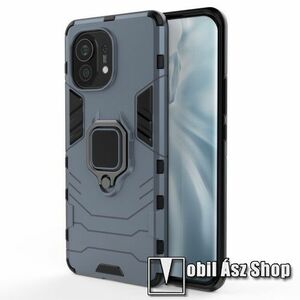 TRANSFORM PRO műanyag védő tok / hátlap - KÉK - szilikon betétes, kitámasztható, fém ujjgyűrűvel, tapadófelület mágneses autós tartóhoz - ERŐS VÉDELEM! - Xiaomi Mi 11 kép