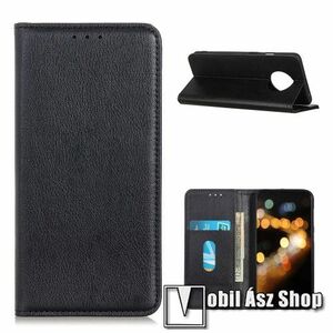 Notesz tok / flip tok - FEKETE - hasított bőr, asztali tartó funkciós, oldalra nyíló, rejtett mágneses záródás, bankkártya tartó zseb, szilikon belső - Xiaomi Redmi Note 9T 5G / Redmi Note 9 5G kép