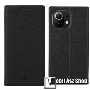 VILI DMX SLIM DESIGN notesz / mappa tok - FEKETE - oldalra nyíló flip cover, asztali tartó funkció, bankkártyatartó zseb, szilikon belső - Xiaomi Mi 11 - GYÁRI kép