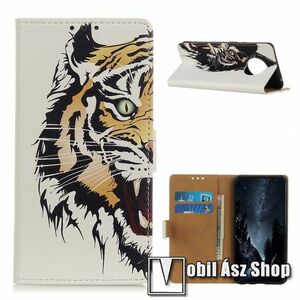 Notesz / mappa tok - TIGRIS MINTÁS - oldalra nyíló, rejtett mágneses záródás, belső zseb, asztali tartó funkció, szilikon belső - Xiaomi Redmi Note 9T 5G / Redmi Note 9 5G kép