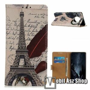 Notesz / mappa tok - EIFFEL TORONY ÉS MADÁRTOLL MINTÁS - oldalra nyíló, rejtett mágneses záródás, belső zseb, asztali tartó funkció, szilikon belső - Xiaomi Redmi Note 9T 5G / Redmi Note 9 5G kép