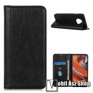 Notesz tok / flip tok - FEKETE - hasított bőr, asztali tartó funkciós, oldalra nyíló, rejtett mágneses záródás, bankkártya tartó zseb, szilikon belső - Xiaomi Redmi Note 9T 5G / Redmi Note 9 5G kép