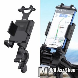 UNIVERZÁLIS motoros / kerékpáros tartó konzol mobiltelefon készülékekhez - szilikon, kormányra rögzíthető 19-35mm-ig, 95mm-ig nyíló telefonbölcső, 4-6.7"-os készülékekhez - FEKETE kép