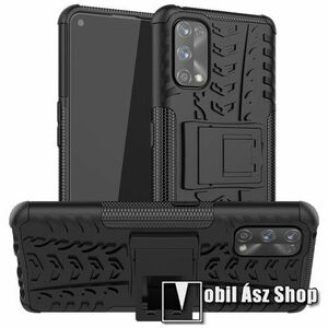 OTT! VROOM műanyag védő tok / hátlap - FEKETE - AUTÓGUMI MINTÁS - szilikon betétes, asztali tartó funkciós, ERŐS VÉDELEM! - Realme 7 Pro kép