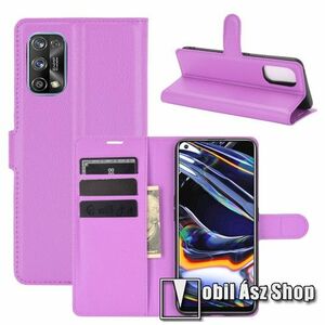 WALLET notesz tok / flip tok - LILA - asztali tartó funkciós, oldalra nyíló, rejtett mágneses záródás, bankkártyatartó zseb, szilikon belső - Realme 7 Pro kép