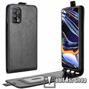 SLIM FLIP tok - FEKETE - lefelé nyíló, rejtett mágneses záródás, szilikon belső, bankkártya tartó, előlapi hangszóró nyílás - Realme 7 Pro kép
