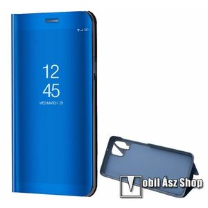 Notesz / flip tok - KÉK - oldalra nyíló áttetsző tükrös flip cover, asztali tartó funkció, műanyag belső - SAMSUNG Galaxy A12 (SM-A125F) kép