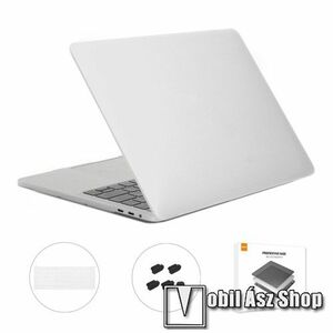 HAT-PRINCE 3 az 1-ben műanyag védő tok / hátlap / billentyűzet takaró / porvédő dugók - 2 részes kivitel, hőelvezető, ULTRAVÉKONY!, mosható 0, 13 mm szilikon billentyűzet takaró - FEHÉR - MacBook Pro 15.4" (EU Version touch bar) A1707/A1990 - GYÁRI kép