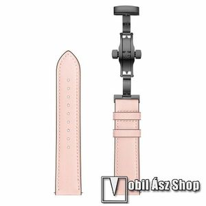 Okosóra szíj - RÓZSASZÍN / FEKETE - valódi bőr, pillangó csat, 120mm + 80mm hosszú, 22mm széles - SAMSUNG Galaxy Watch 46mm / Watch GT2 46mm / Watch GT 2e / Galaxy Watch3 45mm / Honor MagicWatch 2 46mm kép