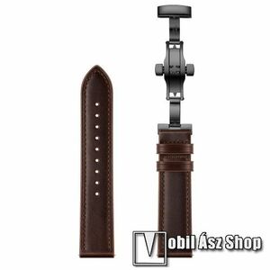Okosóra szíj - KÁVÉBARNA / FEKETE - valódi bőr, pillangó csat, 120mm + 80mm hosszú, 22mm széles - SAMSUNG Galaxy Watch 46mm / Watch GT2 46mm / Watch GT 2e / Galaxy Watch3 45mm / Honor MagicWatch 2 46mm kép