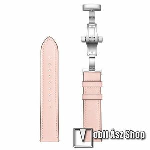 Okosóra szíj - RÓZSASZÍN / EZÜST - valódi bőr, pillangó csat, 120mm + 80mm hosszú, 22mm széles - SAMSUNG Galaxy Watch 46mm / Watch GT2 46mm / Watch GT 2e / Galaxy Watch3 45mm / Honor MagicWatch 2 46mm kép