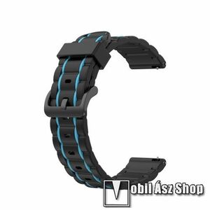 Okosóra szíj - szilikon, bordázott mintás - FEKETE / VILÁGOSKÉK - 125+84mm hosszú, 23mm széles - CUBOT C3 / ULEFONE Watch GPS / CASIO PROTREK PRT-B50-2ER / ACME SW202G / SW302 kép