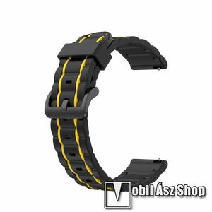 Okosóra szíj - szilikon, bordázott mintás - FEKETE / CITROMSÁRGA - 125+84mm hosszú, 23mm széles - CUBOT C3 / ULEFONE Watch GPS / CASIO PROTREK PRT-B50-2ER / ACME SW202G / SW302 kép