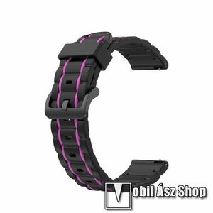Okosóra szíj - szilikon, bordázott mintás - FEKETE / RÓZSASZÍN - 125+84mm hosszú, 23mm széles - CUBOT C3 / ULEFONE Watch GPS / CASIO PROTREK PRT-B50-2ER / ACME SW202G / SW302 kép