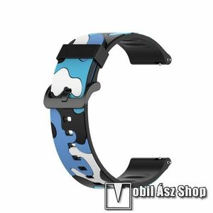 Okosóra szíj - szilikon, TEREPMINTÁS - KÉK - 125mm + 84mm hosszú, 19mm széles - Xiaomi Haylou Solar LS01 / Umidigi Uwatch3 / Uwatch3 GPS / UFit / Uwatch GT kép