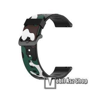 Okosóra szíj - szilikon, TEREPMINTÁS - ZÖLD / BARNA / FEHÉR - 125mm + 84mm hosszú, 19mm széles - Xiaomi Haylou Solar LS01 / Umidigi Uwatch3 / Uwatch3 GPS / UFit / Uwatch GT kép