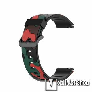 Okosóra szíj - szilikon, TEREPMINTÁS - PIROS - 125mm + 84mm hosszú, 19mm széles - Xiaomi Haylou Solar LS01 / Umidigi Uwatch3 / Uwatch3 GPS / UFit / Uwatch GT kép