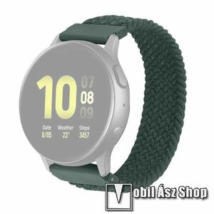 Okosóra szíj - fonott szövet körpánt - ZÖLD - M-es méret, 134mm-230mm-ig nyúlik, sztreccses, 22mm széles - SAMSUNG Galaxy Watch 46mm / Watch GT2 46mm / Watch GT 2e / Galaxy Watch3 45mm / Honor MagicWatch 2 46mm kép