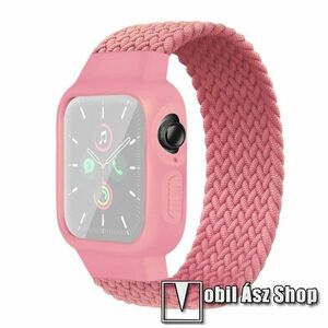 Okosóra szíj / szilikon tok - RÓZSASZÍN - fonott szövet körpánt, szilikon védő keret, 170mm hosszú, 170-180mm-es csuklóra - Apple Watch Series 1/2/3 38mm / APPLE Watch Series 4/5/6 40mm / Watch SE 40mm kép