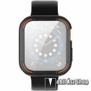 NILLKIN Okosóra műanyag védő tok / szilikon keret - Előlap védő karcálló edzett üveg - 1db, 9H, 3D - A TELJES ELŐLAPOT VÉDI! - FEKETE - APPLE Watch Series 4 / 5 / 6 / SE / SE (2022) 44mm kép