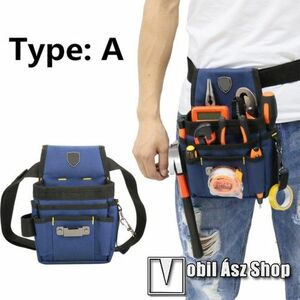 UNIVERZÁLIS szerszám deréktáska / övtáska - vastag szövet, többzsebes kialakítás, Kicsi zseb: 110 x 60 x 270mm, Közép: 150 x 50 x 260mm - KÉK kép