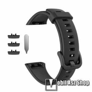 Okosóra szíj - szilikon - FEKETE - 120mm + 78mm hosszú - HUAWEI Band 6 / HONOR Band 6 / HONOR Band 7 kép