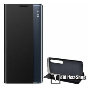 View Window ablakos notesz tok / flip tok - FEKETE - oldalra nyíló, asztali tartó funkciós, rejtett mágneses záródás, műanyag belső - Xiaomi Mi 10 5G / Xiaomi Mi 10 Pro 5G kép