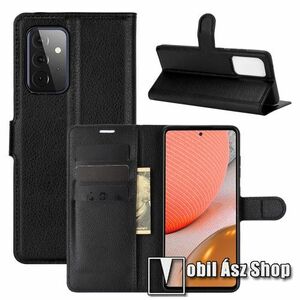 WALLET notesz tok / flip tok - FEKETE - asztali tartó funkciós, oldalra nyíló, rejtett mágneses záródás, bankkártyatartó zseb, szilikon belső - SAMSUNG Galaxy A72 5G (SM-A726F) / Galaxy A72 4G (SM-A725F) kép