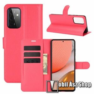 WALLET notesz tok / flip tok - PIROS - asztali tartó funkciós, oldalra nyíló, rejtett mágneses záródás, bankkártyatartó zseb, szilikon belső - SAMSUNG Galaxy A72 5G (SM-A726F) / Galaxy A72 4G (SM-A725F) kép