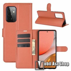 WALLET notesz tok / flip tok - BARNA - asztali tartó funkciós, oldalra nyíló, rejtett mágneses záródás, bankkártyatartó zseb, szilikon belső - SAMSUNG Galaxy A72 5G (SM-A726F) / Galaxy A72 4G (SM-A725F) kép