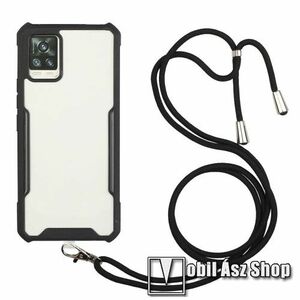 OTT! TRANSPARENT műanyag védő tok / átlátszó hátlap - FEKETE - szilikon szegély, állítható nyakpánt, erősített sarkok, ERŐS VÉDELEM! - SAMSUNG Galaxy A72 5G (SM-A726F) / Galaxy A72 4G (SM-A725F) kép