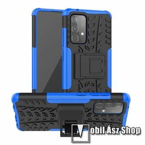 OTT! VROOM műanyag védő tok / hátlap - KÉK - AUTÓGUMI MINTÁS - szilikon betétes, asztali tartó funkciós, ERŐS VÉDELEM! - SAMSUNG Galaxy A52 5G (SM-A526F) / A52 4G (SM-A525F) / A52s 5G (SM-A528B / SM-A528B/DS) kép