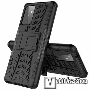 OTT! VROOM műanyag védő tok / hátlap - FEKETE - AUTÓGUMI MINTÁS - szilikon betétes, asztali tartó funkciós, ERŐS VÉDELEM! - SAMSUNG Galaxy A72 5G (SM-A726F) / Galaxy A72 4G (SM-A725F) kép