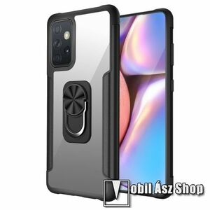 OTT! TRANSPARENT RING szilikon védő tok / hátlap - FEKETE / ÁTLÁTSZÓ - fém ujjgyűrű, tapadófelület mágneses autós tartóhoz, szilikon betétes, kitámasztható - ERŐS VÉDELEM! - SAMSUNG Galaxy A72 5G (SM-A726F) / Galaxy A72 4G (SM-A725F) kép