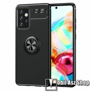 OTT! METAL RING szilikon védő tok / hátlap - FEKETE - fém ujjgyűrű, tapadófelület mágneses autós tartóhoz, kitámasztható, ERŐS VÉDELEM! - SAMSUNG Galaxy A72 5G (SM-A726F) / Galaxy A72 4G (SM-A725F) kép