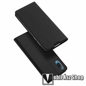 DUX DUCIS Skin Pro Series slim design notesz / mappa tok - FEKETE - asztali tartó funkciós, oldalra nyíló, rejtett mágneses záródás, bankkártyatartó zseb, szilikon belső - SAMSUNG Galaxy A02 (SM-A022F) / Galaxy M02 (SM-M022F) - GYÁRI kép