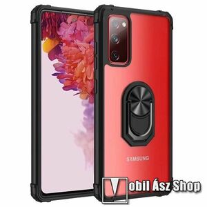 OTT! TRANSPARENT RING szilikon védő tok / hátlap - FEKETE / ÁTLÁTSZÓ - fém ujjgyűrű, tapadófelület mágneses autós tartóhoz, szilikon betétes, kitámasztható - ERŐS VÉDELEM! - SAMSUNG Galaxy A72 5G (SM-A726F) / Galaxy A72 4G (SM-A725F) kép