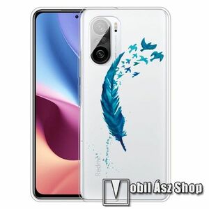 Szilikon védő tok / hátlap - KÉK MADÁRTOLL MINTÁS - ÁTLÁTSZÓ - Xiaomi Redmi K40 / Redmi K40 Pro / Redmi K40 Pro Plus / Mi 11i / Mi 11X / Mi 11X Pro / Poco F3 kép