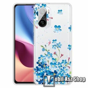Szilikon védő tok / hátlap - KÉK VIRÁG MINTÁS - ÁTLÁTSZÓ - Xiaomi Redmi K40 / Redmi K40 Pro / Redmi K40 Pro Plus / Mi 11i / Mi 11X / Mi 11X Pro / Poco F3 kép