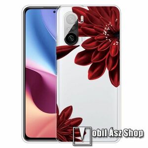 Szilikon védő tok / hátlap - PIROS VIRÁG MINTÁS - ÁTLÁTSZÓ - Xiaomi Redmi K40 / Redmi K40 Pro / Redmi K40 Pro Plus / Mi 11i / Mi 11X / Mi 11X Pro / Poco F3 kép