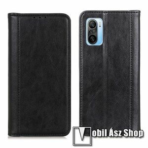 Notesz tok / flip tok - FEKETE - hasított bőr, asztali tartó funkciós, oldalra nyíló, rejtett mágneses záródás, bankkártya tartó zseb, szilikon belső - Xiaomi Redmi K40 / Redmi K40 Pro / Redmi K40 Pro Plus / Mi 11i / Mi 11X / Mi 11X Pro / Poco F3 kép