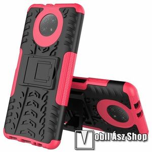 OTT! VROOM műanyag védő tok / hátlap - RÓZSASZÍN - AUTÓGUMI MINTÁS - szilikon betétes, asztali tartó funkciós, ERŐS VÉDELEM! - Xiaomi Redmi Note 9T 5G / Redmi Note 9 5G kép