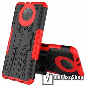 OTT! VROOM műanyag védő tok / hátlap - PIROS - AUTÓGUMI MINTÁS - szilikon betétes, asztali tartó funkciós, ERŐS VÉDELEM! - Xiaomi Redmi Note 9T 5G / Redmi Note 9 5G kép